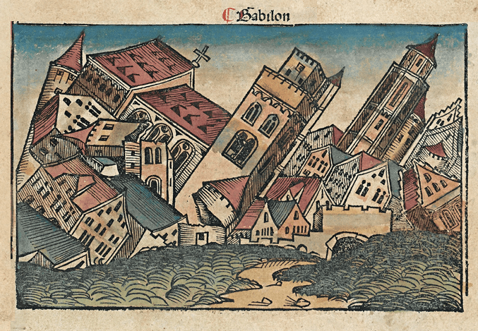 バビロンの滅亡を描いた、1493年に作られたニュルンベルク年代記の木版画
